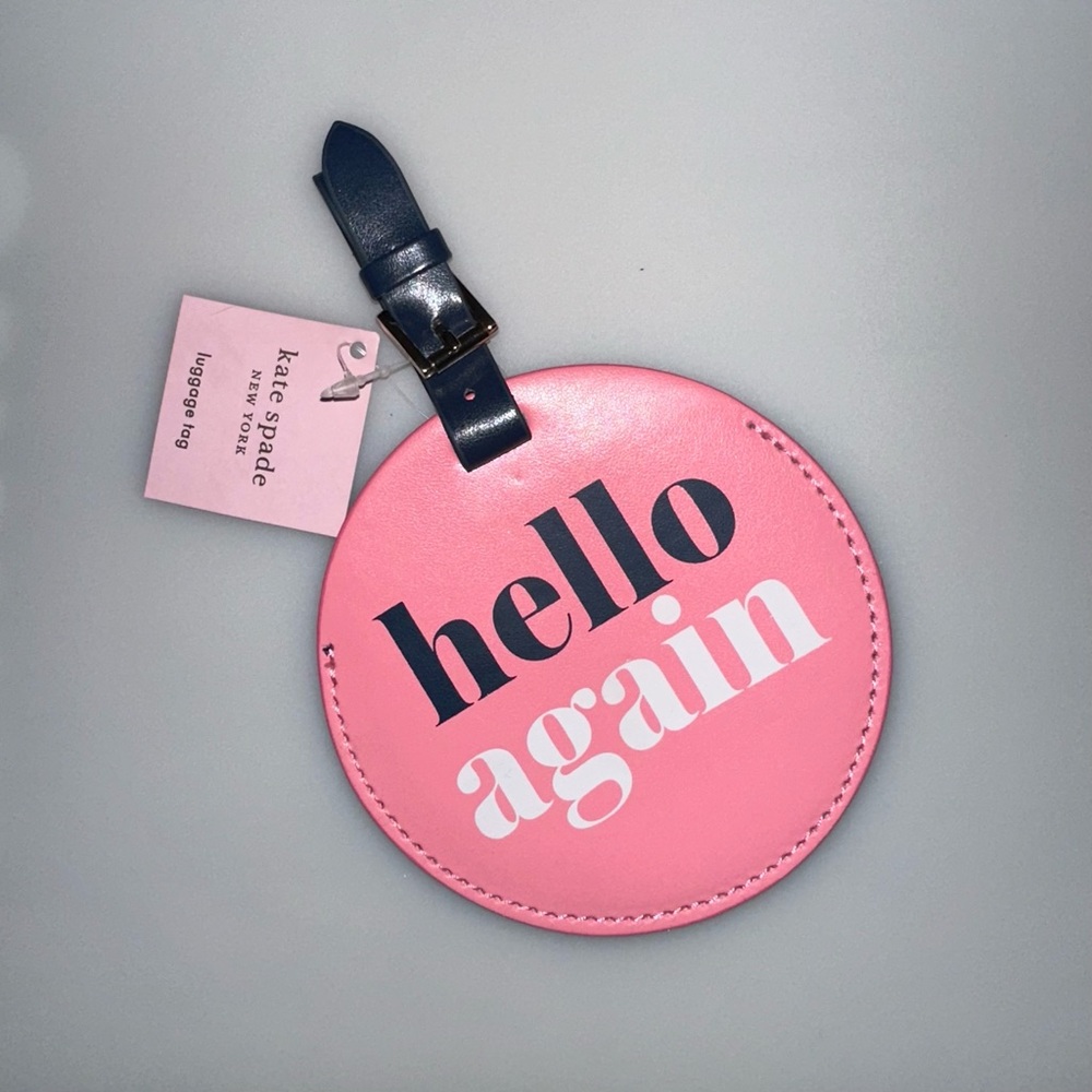 NWT Kate Spade New York Hello Again Pink, Blue & White Luggage Tag